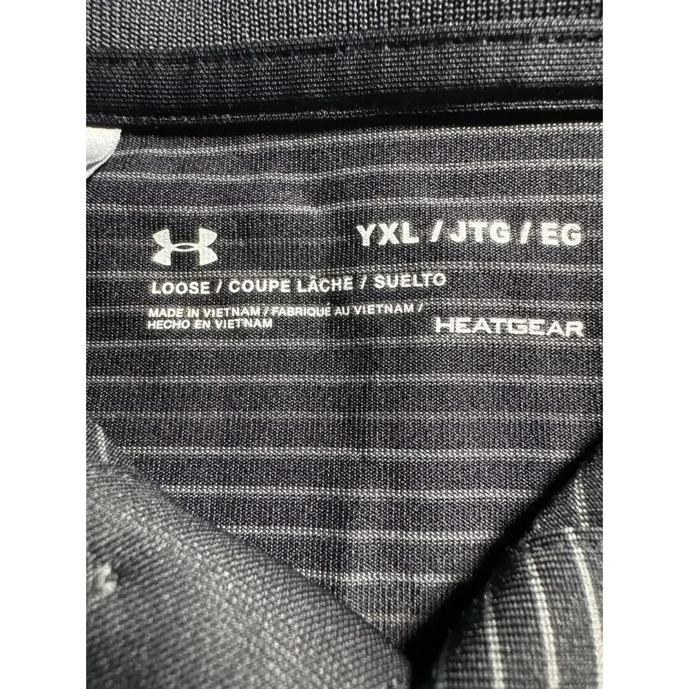 Under Armour Boys YXL Gray Stripe HeatGear Golf Polo Shirt